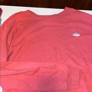 Long sleeve salmon colored Southern tide shirt.